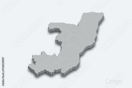 Congo 3d map with borders regions