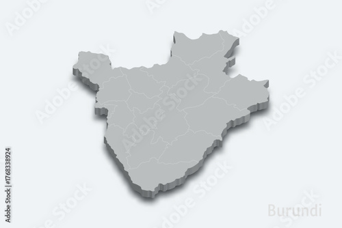 Burundi 3d map with borders regions