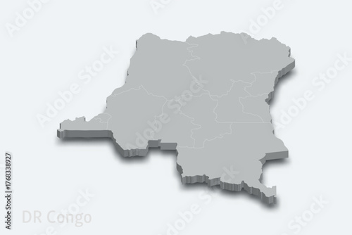 DR Congo 3d map with borders regions