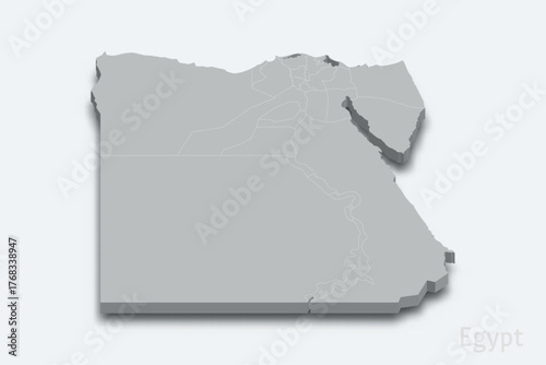 Egypt 3d map with borders regions
