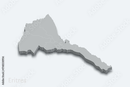 Eritrea 3d map with borders regions