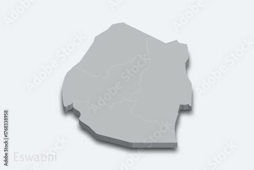 Eswatini 3d map with borders regions