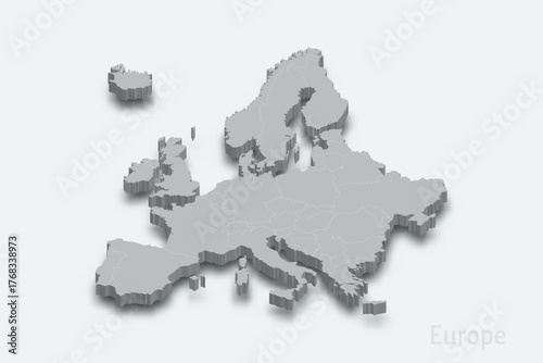 Europe 3d map with borders regions
