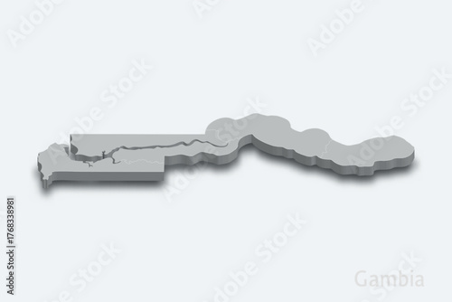 Gambia 3d map with borders regions