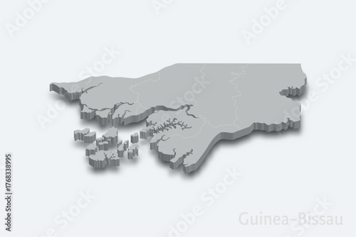 Guinea Bissau 3d map with borders regions
