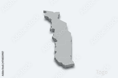 Togo 3d map with borders regions