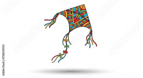 Colorful kite this whimsical kite features a mix of red, yellow, blue, and green patterns, creating a visually stunning illustration