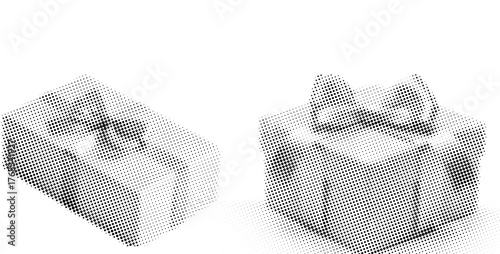 Gift boxes in dotted halftone style with ribbon