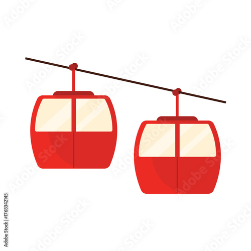 Two red Switzerland cable cars on white background, perfect for travel and tourism concepts, isolated vector illustration