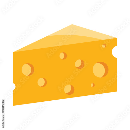 Simple isolated Swiss cheese wedge with holes on white background vector illustration