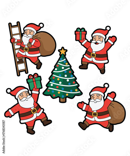 Santa Claus Christmas Tree Gift Sticker Set