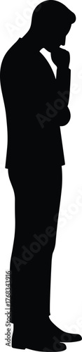 Silhouette of thoughtful man standing and thinking deeply, representing decision making, contemplation, and problem solving concept