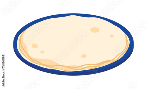 Traditional Sudanese flatbread served on a blue plate isolated on white background vector illustration