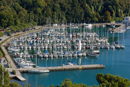 Marina in Sistiana Bay, on the coast of Trieste, Italy, Northern Adriatic sea.