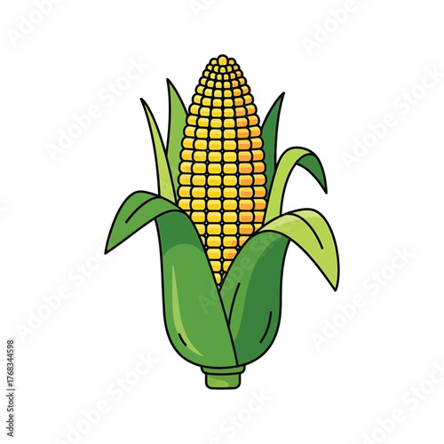 Fresh Corn on the Cob Icon A Colorful Illustration of a Sweet Corn Stalk for Design