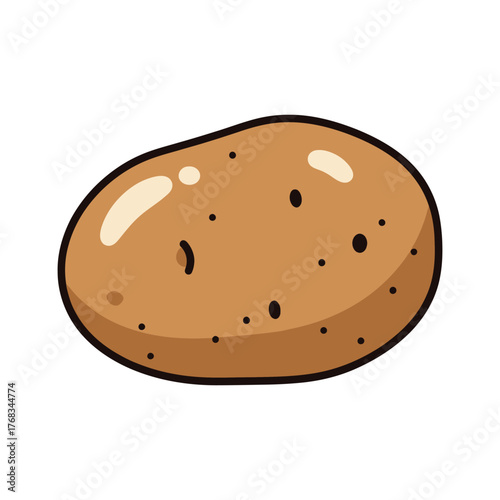 A simple, cartoonish illustration of a brown potato with a few dark spots on its surface and a faint shine