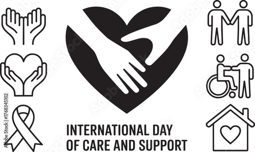 International Day of Care and Support with helping hands heart people vector illustration