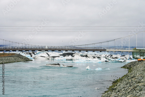 Icebergs under a bridge