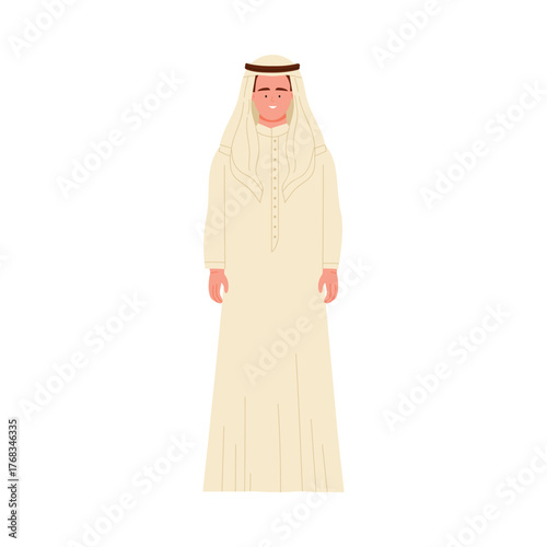 Isolated Saudi Arabian man wearing traditional thobe and headscarf on white background vector illustration