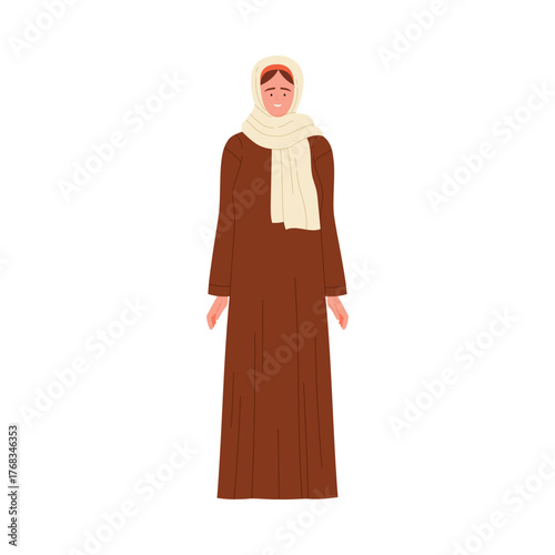 Isolated Saudi Arabian woman wearing brown abaya and cream hijab on white background vector illustration