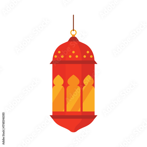 Bright red Saudi Arabian lantern with gold accents on a white isolated background vector illustration