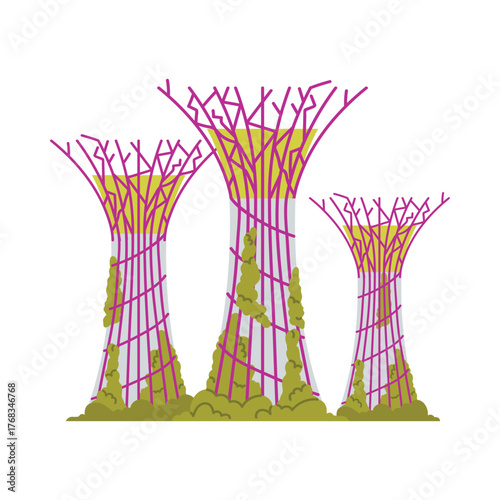 Modern Singapore supertree grove landmark isolated on white background for travel and architecture concepts vector illustration