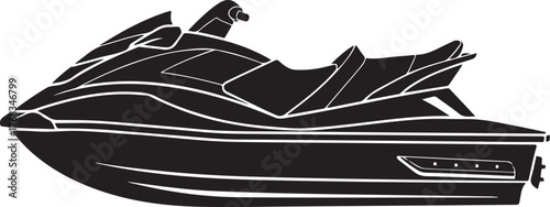 Black and white silhouette of a personal watercraft jet ski on a white background vector