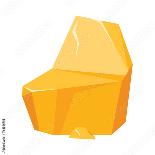 Large shiny gold nugget isolated with geometric facets and bright highlights vector illustration