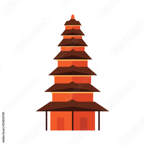 Isolated Indonesian pagoda temple with layered roofs on white background for travel and culture vector illustration