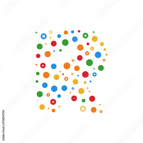 Letter R dots and colours logo.
