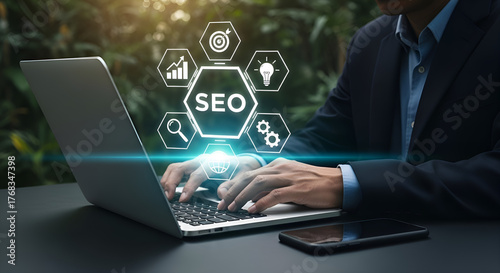 Seo digital marketing strategy for business growth analytics and online visibility optimizationStock photo for website - Business and technology concept photo