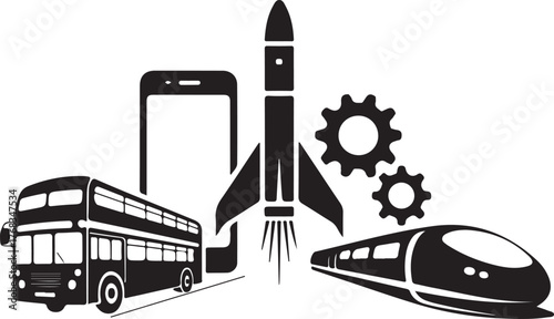 A colorful cartoon illustration of a London bus vector and Big Ben, a classic travel symbol of transportation