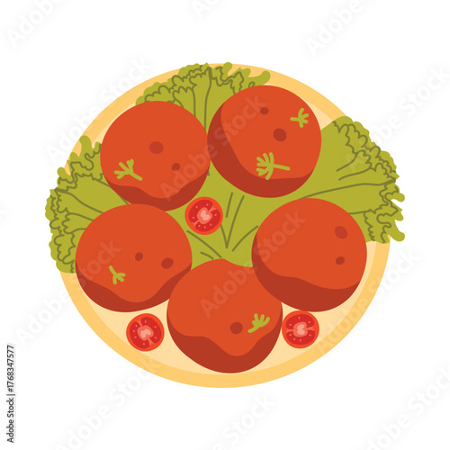 Top view of Israeli falafel with lettuce and tomatoes on an isolated white background vector illustration