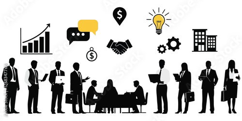 Business Team Collaboration and Financial Growth in the Workplace - Illustrated Concepts