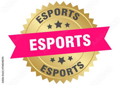 esports. esports round pink and gold label isolated on transparent background
