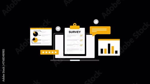 Animated Laptop with Online Survey and Feedback Video - Transparent