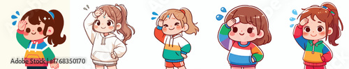 vector of a little girl wiping sweat gesture