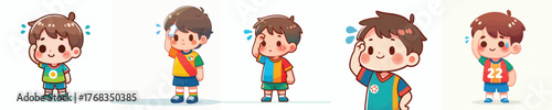 vector of a little boy wiping sweat gesture