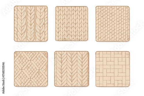Six realistic seamless woven patterns of natural straw and rattan textures