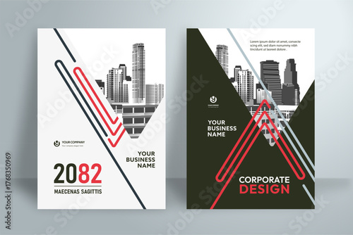 Business Report Cover Template – Red Geometric Layout (A4)