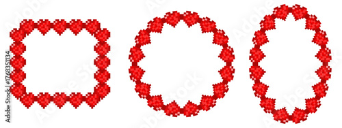 Valentine's Day Frame. Set of vector illustration red Pixel heart Empty Frame isolated white background. Perfect romantic Pixel Frame for social media stories reels decor. EPS 10