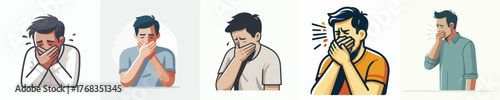 vector of a man gesture covering his mouth in nausea