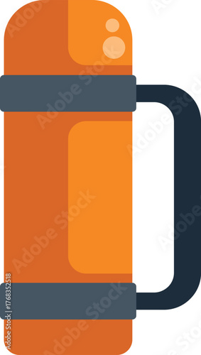 Orange thermos flask with handle, perfect for outdoor activities, camping, hiking, and picnics, keeping drinks at the desired temperature
