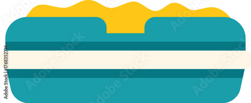 Blue litter box filled with cat litter isolated on a white background