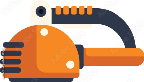 This vector illustration shows an orange chainsaw, a powerful tool used for cutting wood and forestry work