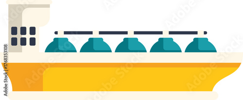 Large yellow and white lng tanker ship transporting liquefied natural gas across the ocean