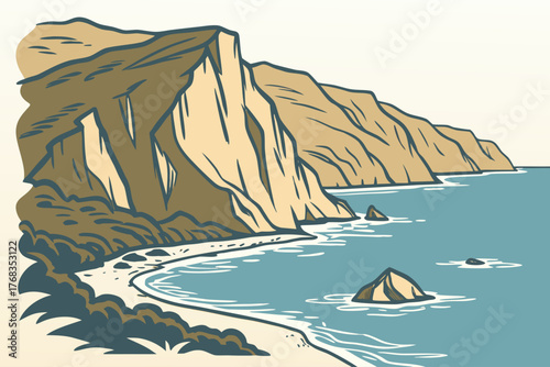 Minimal vector of Molokai island cliffs and ocean reflections
