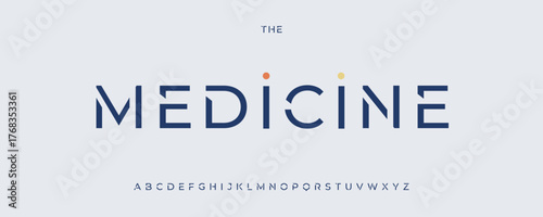 Futuristic Geometric Font, Abstract Display Alphabet, Modern Sans Serif Letters, Strict Medical Type for Tele Medicine App, Innovate Medicine Logo, Medical Technology Headline Fonts. Vector Typeset