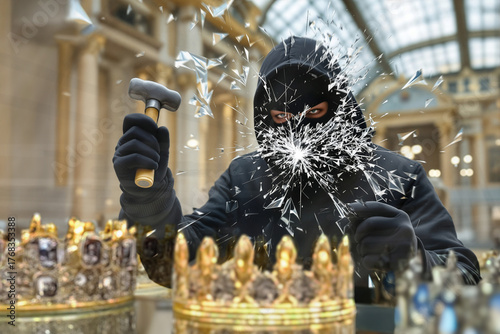 Wallpaper Mural Masked thief smashes display case in museum gallery to steal precious priceless crown jewels. Torontodigital.ca