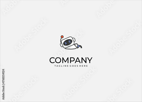 Cute Dead Robot Mascot Vector Logo for Error Cyber Security System Failure Programming Debugging or Modern Artificial Intelligence Concept Brand